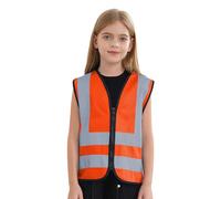 TTAO Garçon Fille Gilet de Sécurité de Haute Visibilité Gilet Réfléchissant Zippée sans Manche Veste Jaune Voiture Gilets de Travail Gilets d'activité Bénévole 3-12 Ans Une orange 10-12 ans