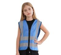 TTAO Garçon Fille Gilet de Sécurité de Haute Visibilité Gilet Réfléchissant Zippée sans Manche Veste Jaune Voiture Gilets de Travail Gilets d'activité Bénévole 3-12 Ans Un bleu 10-12 ans