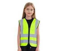 TTAO Garçon Fille Gilet de Sécurité de Haute Visibilité Gilet Réfléchissant Zippée sans Manche Veste Jaune Voiture Gilets de Travail Gilets d'activité Bénévole 3-12 Ans Un jaune fluo 3-4 ans