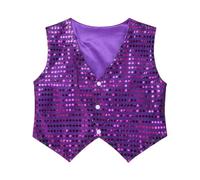 TTAO Gilet à Paillettes Enfant Garçon Haut de Danse Jazz Ballet Soirée Chemise Veston Brillant Mariage Cérémonie Top de Danse Performance Carnaval 7-14 Ans Violet A 12-13 Ans