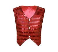TTAO Gilet à Paillettes Enfant Garçon Haut de Danse Jazz Ballet Soirée Chemise Veston Brillant Mariage Cérémonie Top de Danse Performance Carnaval 7-14 Ans Rouge A 8-9 Ans