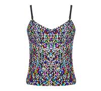 TTAO Haut de Danse Ballet Enfants Filles T-Shirt à Paillettes Brillant Débardeur à Bretelle Ajustable Gilet de Danse Latine Yoga Costume Carnaval Gala Coloré 10-12 Ans