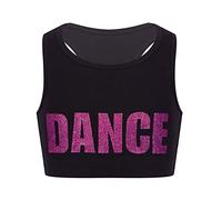 TTAO Haut de Danse Enfant Fille Débardeur Gilet sans Manches Crop Tops de Danse Imprim?Lettres Jazz Hip-Hop Danse Streetwear 4-14 Ans Rose Vif 6 Ans
