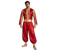 TTAO Homme Costume Arabe Pour Hommes Prince De Mythique Carnaval Party | Costume Satin Complet,Ensemble Costumes Pour Fête Thématiques,Pantalons Harem Drapés,Soirée,Rave,Performance Scène,Disco
