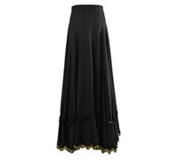 TTAO Jupe Longue Balançoire Femme Maxi Jupe de Danse Flamenco Espagnole Costume de Danse du Ventre Belly Tenue Danse Orientale Jupes de Torero Dancewear L-6XL Noir XL