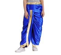 TTAO Pantalon Dhoti Soie Enfant Garçon Costume Indien Arabe Pantalon Harem Cosplay Fête Carnaval Halloween Sarouel Pants 5-16 Ans Bleu 5-6 ans