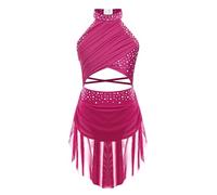 TTAO Robe Danse Lyrique Classique Enfant Fille Justaucorps Gymnastique Patinage Artistique Robe Danse Latine Jazz Rumba Salsa Valse Tango Performance Dancewear 5-16 ans Rose vif G 13-14 ans