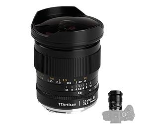 TTArtisan Objectif 11 mm F2.8 Full Fame Fisheye compatible avec les appareils photo Sony E Mount comme A7 A7II A7R A7RII A7S A7SII A6500 A6300 A6000 A5100 A500