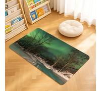 TTBAoDAoY Tapis de Porte Paillasson 40x60cm Interieur et Extérieur Antidérapant Absorbant, Aurore boréale d'un Vert éclatant Illuminant Une forêt de bouleaux enneigée la Nuit