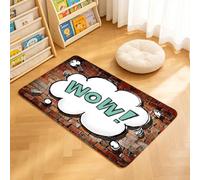 TTBAoDAoY Tapis de Porte Paillasson 40x60cm Interieur et Extérieur Antidérapant Absorbant, Bulle de Dialogue « Wow » Style BD sur Fond de Mur de Briques Rouges vieillies