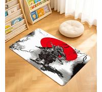 TTBAoDAoY Tapis de Porte Paillasson 40x60cm Interieur et Extérieur Antidérapant Absorbant, Dessin à la Main d'un Guerrier samouraï avec des Mots samouraï écrits en Kanji