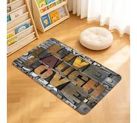 TTBAoDAoY Tapis de Porte Paillasson 40x60cm Interieur et Extérieur Antidérapant Absorbant, Fond de Lettres rustiques en Bois et métal, Typographie Antique « Vivre, Rire, Aimer »