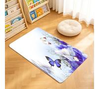 TTBAoDAoY Tapis de Porte Paillasson 40x60cm Interieur et Extérieur Antidérapant Absorbant, Impressions d'art Florales Bleues et Blanches avec des Papillons monarques
