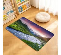 TTBAoDAoY Tapis de Porte Paillasson 40x60cm Interieur et Extérieur Antidérapant Absorbant, Rivière de Montagne au Courant Rapide, vallée verdoyante et Sommets enneigés au Coucher du Soleil