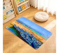TTBAoDAoY Tapis de Porte Paillasson 40x60cm Interieur et Extérieur Antidérapant Absorbant, Scène de Port côtier, Bateaux Bleus, jetée de Pierre, océan et Oiseaux en vol