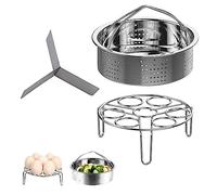 TTBDDM Set de 3 Pièces Ensemble Supports Vapeur, Compris Panier Cuisson Vapeur en Acier Inoxydable, Support Vapeur Oeufs et Diviseur, pour Casseroles d'un Diamètre Intérieur Supérieur à 21 cm