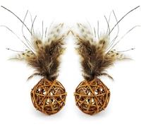TTcat Lot de 2 balles à plumes pour chat avec clochette, jouets interactifs à mâcher pour chatons d'intérieur