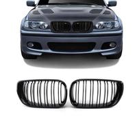 TTCR-II 2PCS Compatible avec BMW E46 Kidney Grille Avant, Grille de Calandre Avant pour BMW Série 3 E46 LCI (2002-2005) 4 Door, E46 Double Lattes Noir Brillant(Ne Convient Pas pour 2 Portes