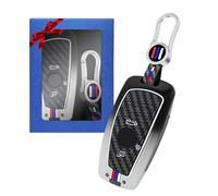 TTCR-II Alliage de Zinc Coque de Couverture de clé de Voiture en 3 Boutons Compatible avec 1 3 5 Series F10 F11 F20 F25 F30 F31 F34 X3 X4 I3 M3 M4 Étui à clés en Silicone Carbone-Dégradé Noir et Blanc
