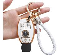 TTCR-II Yumzeco Coque en Silicone pour Clé Voiture,3 Bouton Protection TPU Souple pour Clé Compatible avec Mercedes Benz A B C E S R G M CLA GLA GLC,Étui Housse pour Keyless Télécommande-Blanc