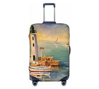 Ttetddd Housse de protection lavable pour valise, avec fermeture éclair et boucle, 61 cm, Paysage marin avec phares de bateaux, x-large