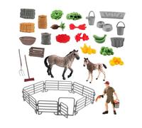 TTETTZ 32 Pièces Jouet Écurie Cheval Figurine Coffret Équestre Poney Accessoires PVC Interaction Ludique Convient pour Jeu d'Imitation Décoration Chambre, 10207