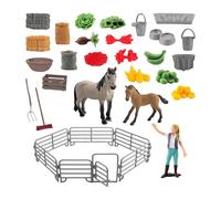 TTETTZ 32 Pièces Jouet Écurie Cheval Figurine Coffret Équestre Poney Accessoires PVC Interaction Ludique Convient pour Jeu d'Imitation Décoration Chambre, 10209