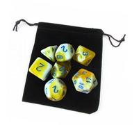 TTETTZ 3x Pack de 7 Dés Polyédriques avec Pochette Barre Enseignement Des Mathématiques Jaune