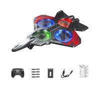 TTETTZ Avion Télécommandé Planeur En Mousse Chasseur de Modèle Réduit à 6 Canaux avec Lumières LED pour Vol de Nuit Adapté Aux Enfants Garçons, Batterie Unique Rouge