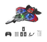 TTETTZ Avion Télécommandé Planeur En Mousse Chasseur de Modèle Réduit à 6 Canaux avec Lumières LED pour Vol de Nuit Adapté Aux Enfants Garçons, Red Trois Batterie