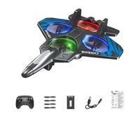 TTETTZ Avion Télécommandé Planeur En Mousse Chasseur de Modèle Réduit à 6 Canaux avec Lumières LED pour Vol de Nuit Adapté Aux Enfants Garçons, Batterie Simple Bleue