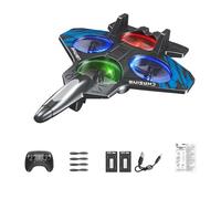 TTETTZ Avion Télécommandé Planeur En Mousse Chasseur de Modèle Réduit à 6 Canaux avec Lumières LED pour Vol de Nuit Adapté Aux Enfants Garçons, Batterie Bleue à Deux Piles
