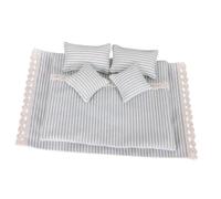 TTETTZ Ensemble de Literie Miniature pour Maison de Poupée, Accessoire Décoratif, Drap-housse, Oreillers, Simulation Douce pour Décorer Une Chambre, Vert Blanc