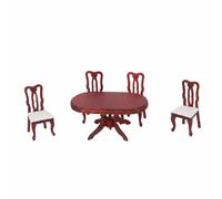 TTETTZ Miniature Chaise Dînette Salle à Manger Table Ensemble Mobilier Jouet Aspect Bois Classique avec Design Rond Adapté aux Scènes Jouets Aménagement Maison de Poupée