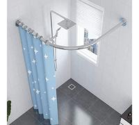 TTFFWW Barre Rideau Douche INOX L Salle De Bain Pôles De Tringle Rideau Douche Extensible sans Percage Angle Baignoire Tringle à Rideau de Douche incurvée-Silver-60-80×60-80cm
