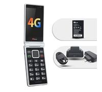 TTfone TT990 Téléphone à clapet 4G avec Android 14 (sans Services Google), Whatsapp, écran Tactile 3,5", Bouton SOS, Grandes Touches, 64 Go avec Batterie TT990 de Rechange et Station de Charge