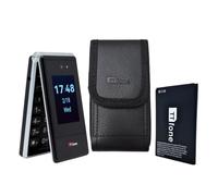 TTfone TT990 Téléphone à clapet 4G avec Android 14 (sans Services Google), Whatsapp, écran Tactile 3,5", Bouton SOS, Grandes Touches, 64 Go avec étui TTCD5 en Similicuir et Batterie de Rechange TT990