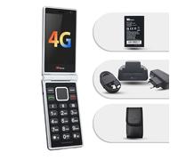 TTfone TT990 Téléphone à clapet 4G avec Android 14 (sans services Google), WhatsApp, écran tactile 3,5", bouton SOS, grandes touches, 64 Go avec étui à rabat en similicuir TTCD5, batterie TT990 de rec