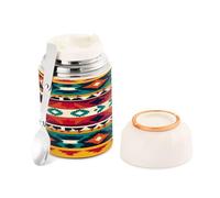 Ttgoth Bocal alimentaire imprimé ethnique, 500 ml, thermos isotherme, large goulot, double paroi, en acier inoxydable, pour soupe, déjeuner, récipient avec cuillère