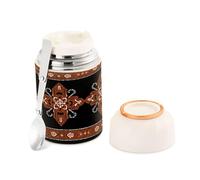 Ttgoth Bocal alimentaire imprimé ethnique, 500 ml, thermos isotherme, large goulot, double paroi, en acier inoxydable, pour soupe, déjeuner, récipient avec cuillère