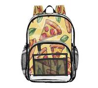 Ttgoth Cartoon Pizzas Sac à dos transparent robuste approuvé par les stades Sac à dos transparent avec plusieurs poches pour l'école, la sécurité, le travail et les voyages
