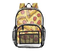 Ttgoth Cartoon Pizzas Sac à dos transparent robuste approuvé par les stades Sac à dos transparent avec plusieurs poches pour l'école, la sécurité, le travail et les voyages