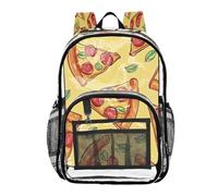 Ttgoth Cartoon Pizzas Sac à dos transparent robuste approuvé par les stades Sac à dos transparent avec plusieurs poches pour l'école, la sécurité, le travail et les voyages