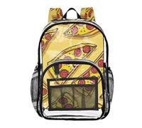 Ttgoth Cartoon Pizzas Sac à dos transparent robuste approuvé par les stades Sac à dos transparent avec plusieurs poches pour l'école, la sécurité, le travail et les voyages