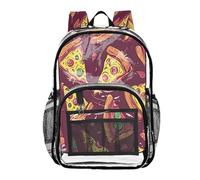 Ttgoth Cartoon Pizzas Sac à dos transparent robuste approuvé par les stades Sac à dos transparent avec plusieurs poches pour l'école, la sécurité, le travail et les voyages