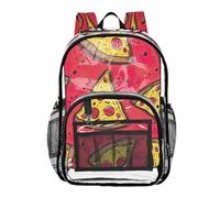 Ttgoth Cartoon Pizzas Sac à dos transparent robuste approuvé par les stades Sac à dos transparent avec plusieurs poches pour l'école, la sécurité, le travail et les voyages