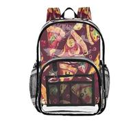 Ttgoth Cartoon Pizzas Sac à dos transparent robuste approuvé par les stades Sac à dos transparent avec plusieurs poches pour l'école, la sécurité, le travail et les voyages