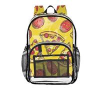 Ttgoth Cartoon Pizzas Sac à dos transparent robuste approuvé par les stades Sac à dos transparent avec plusieurs poches pour l'école, la sécurité, le travail et les voyages