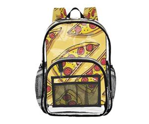 Ttgoth Cartoon Pizzas Sac à dos transparent robuste approuvé par les stades Sac à dos transparent avec plusieurs poches pour l'école, la sécurité, le travail et les voyages