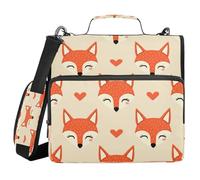 Ttgoth Cute Fox Classeur à 3 anneaux avec fermeture éclair 3,8 cm Capacité 500 feuilles avec bandoulière et poignée Multipoches pour l'école et le bureau